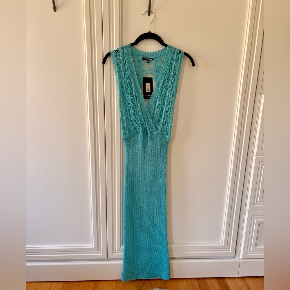 Fashion Nova Teal Crochet Midi Dress NWT